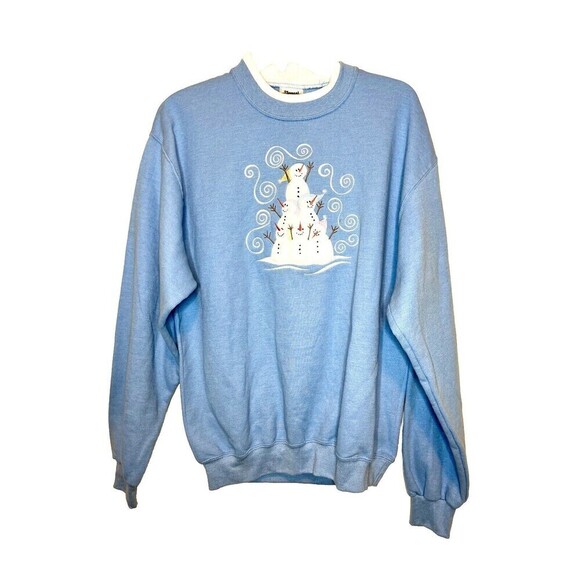 Pleasant Shade Happy Snowman Crewneck Sweatshirt Cottagecore‎ Embroidered Medium - Picture 1 of 10
